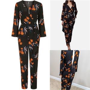 Orange and Black Floral Jumpsuit